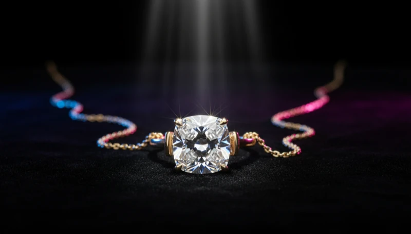 AI jewelry photography showing a gold pendant at honest scale with macro detail