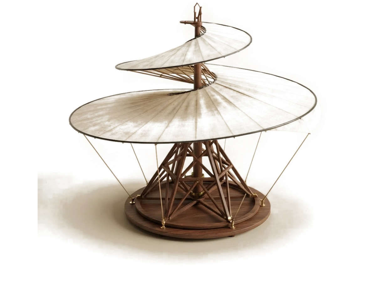 A 3D render of the aerial screw, built to the drawing